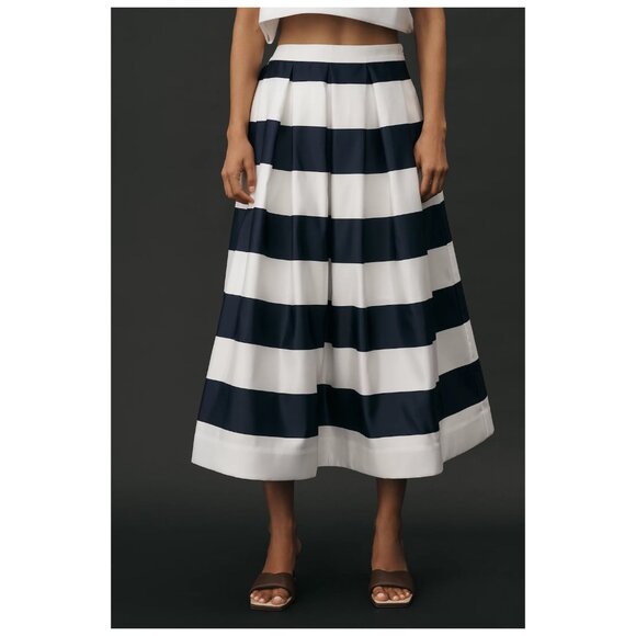 ANTHROPOLOGIE Maeve | Navy Full Striped Midi Skirt | NWT - Picture 5 of 10